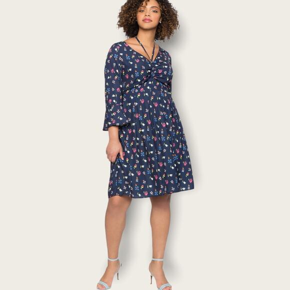 Eloquii Dresses & Skirts - Eloquii Flare Sleeve Dress with Halter Detail Navy size 14